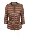 HERNO CHAIN BELT PADDED JACKET IN BROWN