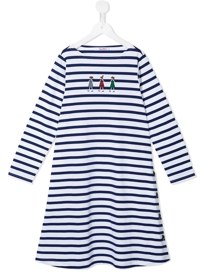 Familiar Kids' Girls-motif Striped Dress In Blue