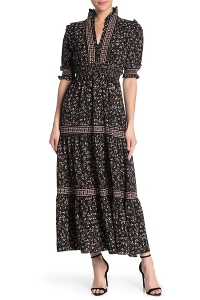 max studio elbow length sleeve print tiered maxi dress Max Studio + Elbow Length Sleeve Print Tiered Maxi Dress