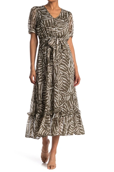 Calvin Klein Tropical Print Chiffon Maxi Dress In Caper Mult