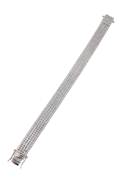 Cz By Kenneth Jay Lane Rhodium Plated Pave Cz Channel Bracelet In Clear/silver