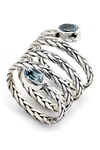 Samuel B Jewelry Sterling Silver Bezel Set Blue Topaz End Byzantine Coil Ring In Blue