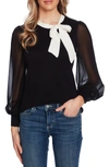Cece By Cynthia Steffe Sweet Tie Mix Media Cotton Blend Sweater In Rich Black