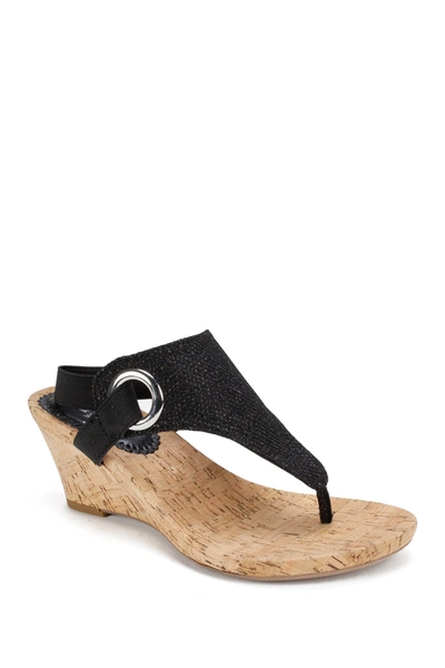 White Mountain Footwear Aida Cork Wedge Sandal In Black/glitter
