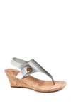 White Mountain Footwear Aida Cork Wedge Sandal In Antique Silver/fabri