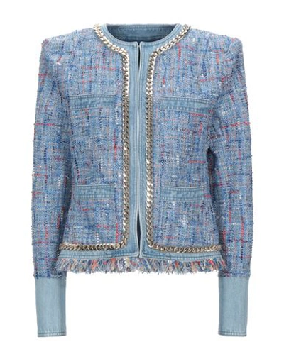 Balmain Long-sleeve Denim Tweed Chain Jacket In Blue