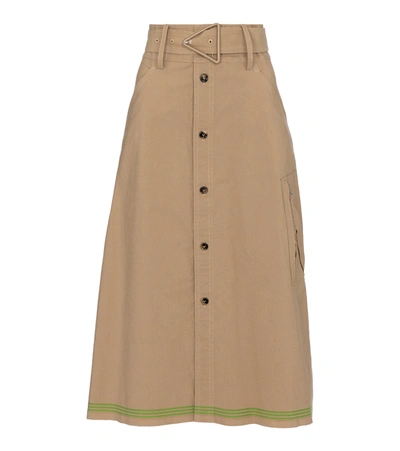 Bottega Veneta Belted Striped Cotton Midi Skirt In Beige