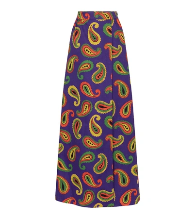 Gucci Paisley-print Cotton-blend Canvas Maxi Skirt In Blue