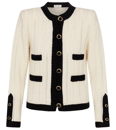 Saint Laurent Two-tone Ribbed Wool Jacket In White