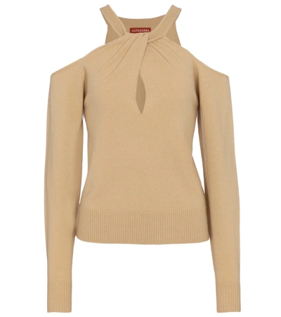 Altuzarra Nasrin Cold-shoulder Twist-front Wool And Cashmere-blend Sweater In Beige