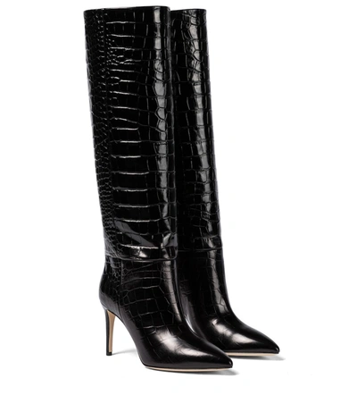 Paris Texas Croc-effect Leather Knee-high Boots In Black