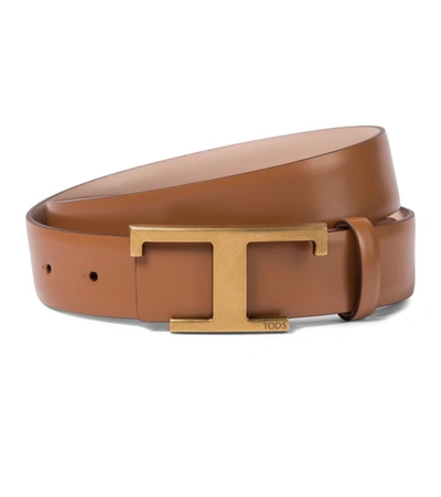 Tod's Timeless T Reversible Leather Belt In Brown