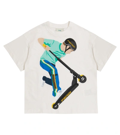 Fendi Kids' Mas Jersey T-shirt With Print In White