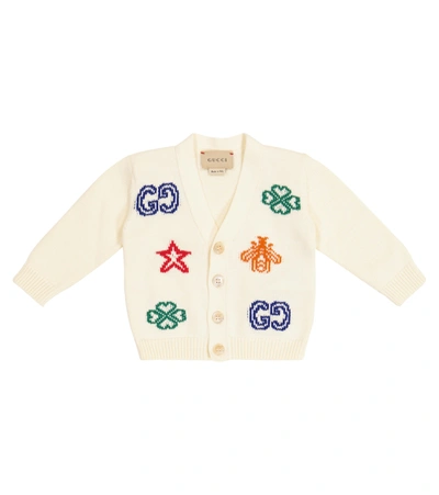Gucci Babies' White Cardigan With Multicolor Print Young Versace In Bianco
