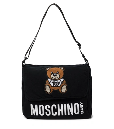 Moschino Babies' Embroidered Stretch-cotton Changing Bag In Black