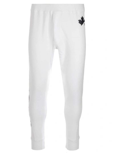 Dsquared2 Leaf Print Cotton Jersey Sweatpants In White