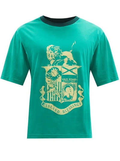 Wales Bonner Johnson Crest-print Organic Cotton-jersey T-shirt In Green