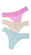 Natori Bliss Perfection Lace-trim Thong, Pack Of 3 In Summer Plum/aqua/cafe