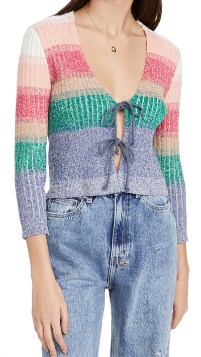 Free People Trouble Maker Cardigan With Tie Front In Rainbow Knit Stripe-multi In Rainbow Combo