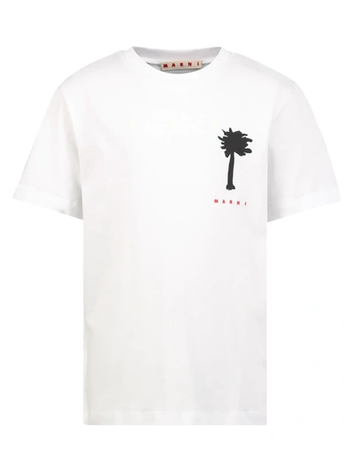 Marni White T-shirt For Kids With Palm