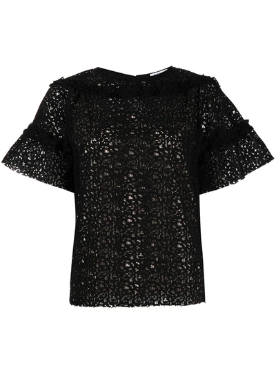 P.a.r.o.s.h Black Ruffle-embellished Lace Blouse
