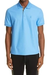 Burberry Men's Tb Eddie Polo Shirt W/ Check Detail In Vivid Cobalt