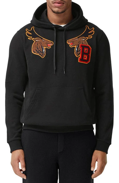 Burberry Carson Varsity Applique Cotton Hoodie In Black | ModeSens