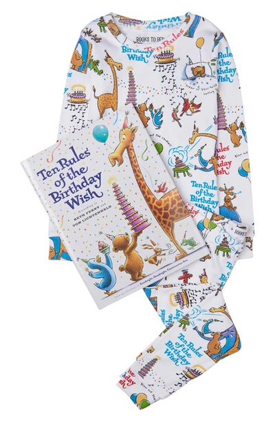 Books To Bed Kids' 'ten Rules Of The Birthday Wish' Two-piece Fitted Pyjamas & Book Set In White