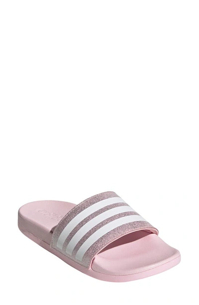 Adidas Originals Kids Khaki Adilette Shower Little Kids Slides In Clear Pink/cloud White/clear Pink