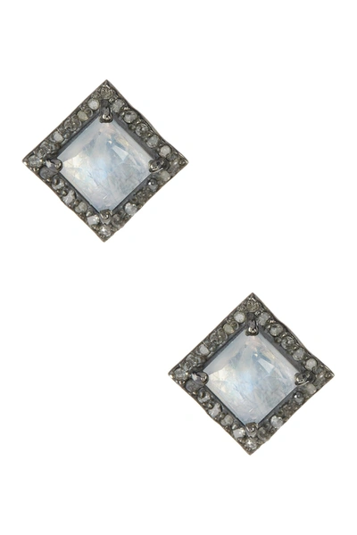 Adornia Millicent Moonstone & Champagne Diamond Earrings In White