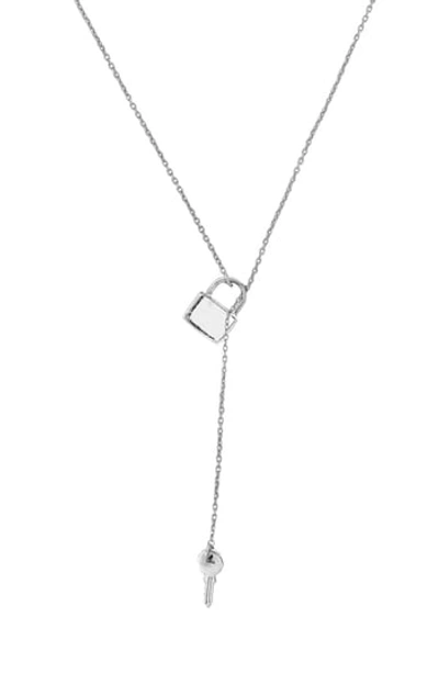 Adornia Lock & Key Lariat Necklace In Metallic Silver