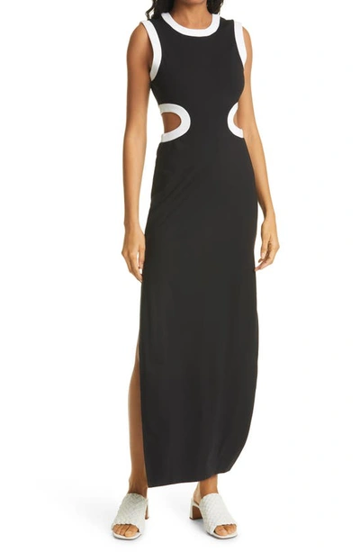 Staud Dolce Cutout Two-tone Stretch-jersey Maxi Dress In Black