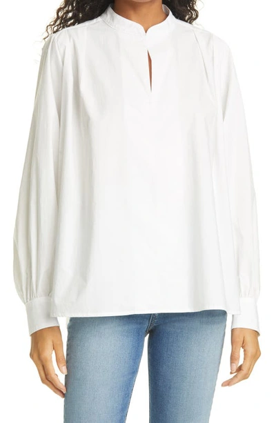 Rag & Bone Jade Embroidered Band Collar Cotton Blouse In White