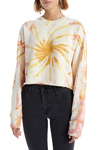 Mother The Loafer Crop Fray Tie-dye Sweatshirt In Ivory/coral