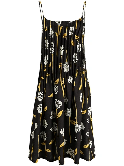 Opening Ceremony Rose-print Pleated Dress In Black