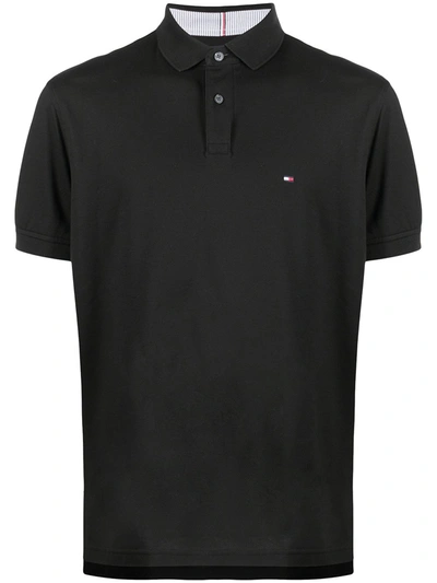 Tommy Hilfiger Logo-patch Short-sleeved Polo Shirt In Schwarz