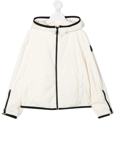 Moncler Kids' Hooded Contrasting Trim Jacket In White