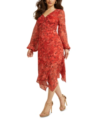 Guess Seraphina Floral Midi Dress In Flutter Peonies Print