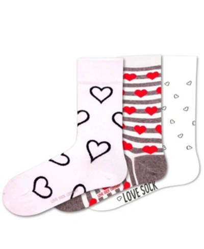 Love Sock Company Hearts Bundle Women's 3 Pack Cotton Seamless Toe Novelty Socks In Multi