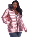 WHITE MARK WOMEN'S PLUS SIZE METALLIC PUFFER COAT WITH HODDIE