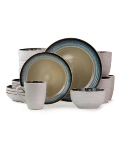 Elama Modern Dot 16 Piece Luxurious Stoneware Dinnerware Set In Tan