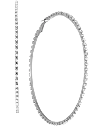 Essentials And Now This Cubic Zirconia Large Skinny Hoop Earrings, 3.54" In Silver And Gold Plate