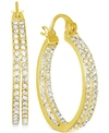 ESSENTIALS CRYSTAL SMALL DOUBLE HOOP EARRINGS IN SILVER-PLATE OR GOLD PLATE, 1"