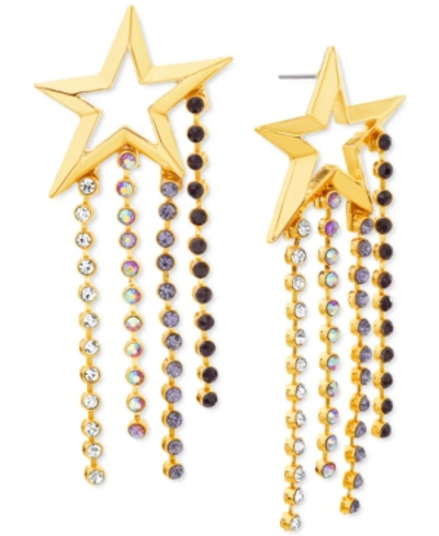 Steve Madden Gold-tone Multicolor Crystal Cutout Star Statement Earrings