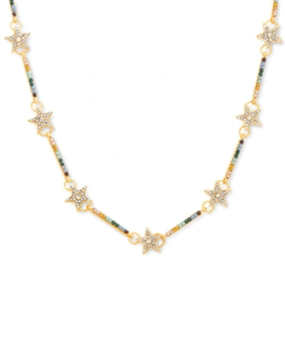 Steve Madden Gold-tone Pave Star & Multicolor Crystal Bar 18" Collar Necklace