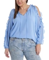 1.STATE TRENDY PLUS SIZE RUFFLED COLD-SHOULDER TOP