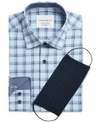 CONSTRUCT CON. STRUCT MEN'S SLIM-FIT COOLING COMFORT PERFORMANCE STRETCH PLAID DRESS SHIRT WITH PLEATED FACE M