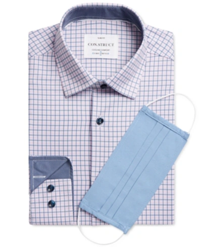 Construct Con. Struct Men's Slim-fit Cooling Comfort Performance Stretch Check Dress Shirt With Pleated Face M In Lilac