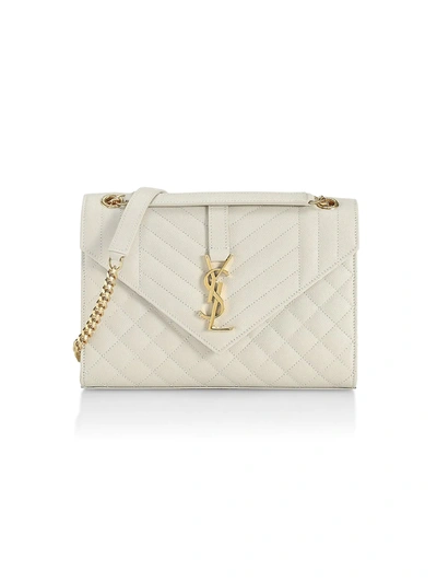 Saint Laurent Women's Medium Envelope Monogram Matelassé Leather Shoulder Bag In Crema Soft