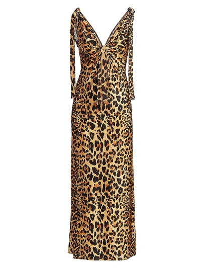 Paco Rabanne Knotted Leopard-print Satin-jersey Midi Dress In Beige